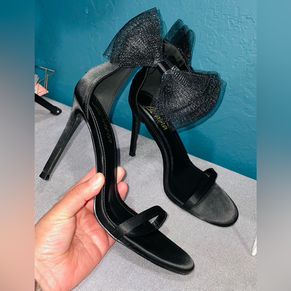 Liliana Black Stiletto Heels with Open-Toe Design
